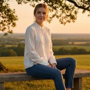 Vintage GAP White Mandarin Collar Ruffle Blouse Romantic Large